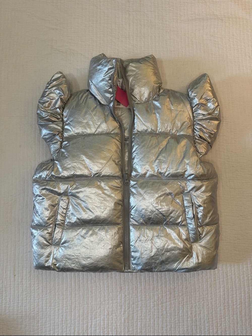 Simply Southern Metallic Silver Puffer Vest with Ruffled Shoulders XS/S NWT